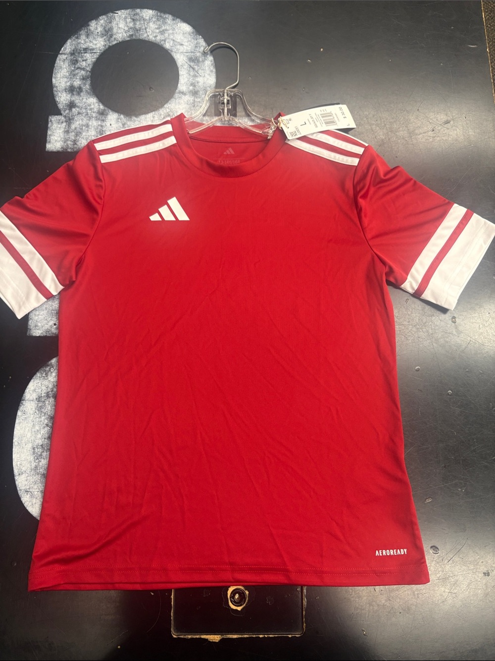 Adidas Red Performance Tee with White Stripes